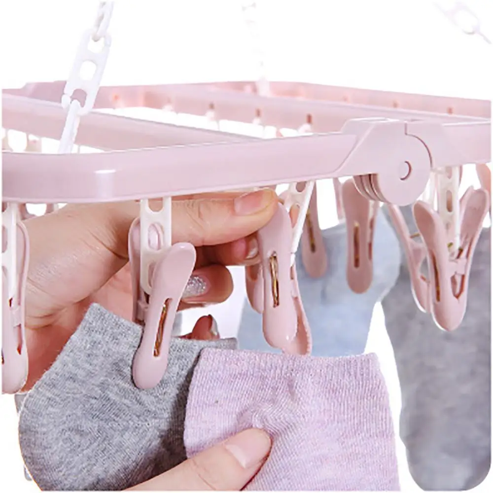 Baby Clothes Hanger with 16 clips - Clothes Drying Hanger with 16 Clips,  Baby Clothes Drying Rack, Sock Clips for Laundry Foldable Clothes Hangers  for Drying Socks, Towels, Underwear, Bras, Diapers, Baby