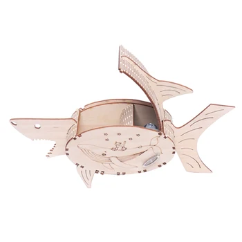 

3D DIY Wooden Assembly Construction Jigsaw Puzzle Stereo Woodcraft Model Building Kit - Shark/Liitle Dinosaur/Little Fish