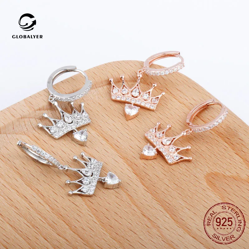 

INS net red s925 sterling silver full crystal crown earrings Light luxury wild zircon earrings Japan and South Korea fresh 323