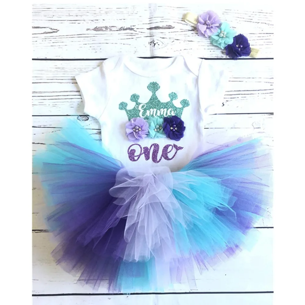 Personalize under the sea mermaid first Birthday cake smash Custom Baptism Name Age baby girl birthday t shirt tutu set outfit | Дом и сад