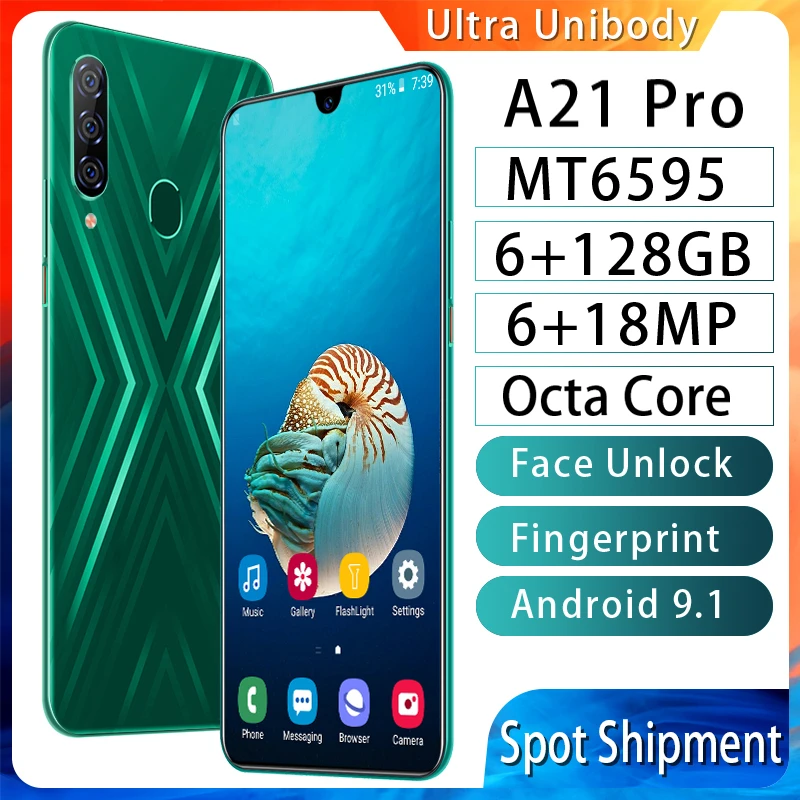 Cheap phone A21pro Mobile phone 6.3 inch Water Drop Screen 4G Cellphone 6GB+128GB Smartphone 6MP+18MP Unlocked smartphone