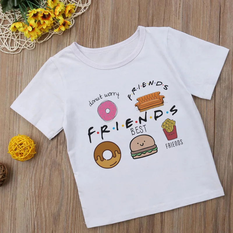 

New Shelves Kawaii Girl Tshirt Children Best Friends Donut Hamburg Boys T Shirts Casual Tee Shirt Cute Kids T Shirt Aesthetics
