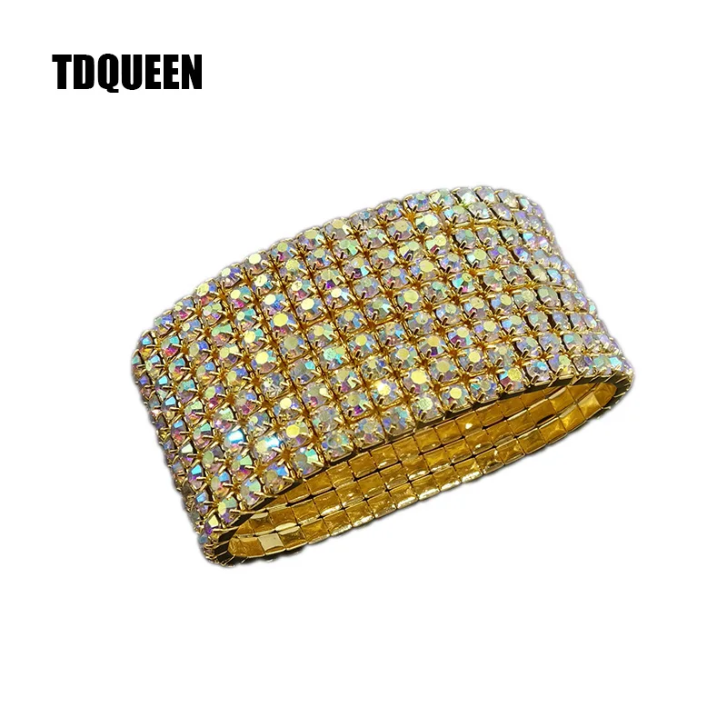 

9 Row AB Crystal Stretch Bangles Bracelet for Women Colorful Iridescent Crystal African Gold color Wedding Bracelet Bride Bangle