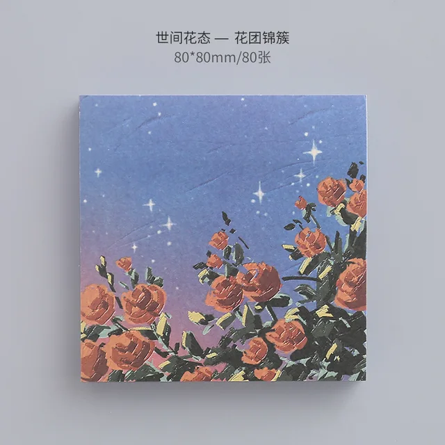 Girl Sticky Notes Oil Painting Color N Times Stickers Ins Beautiful Scenery Student Account Decoration Message Paper Memo Pads 2 Flower clusters