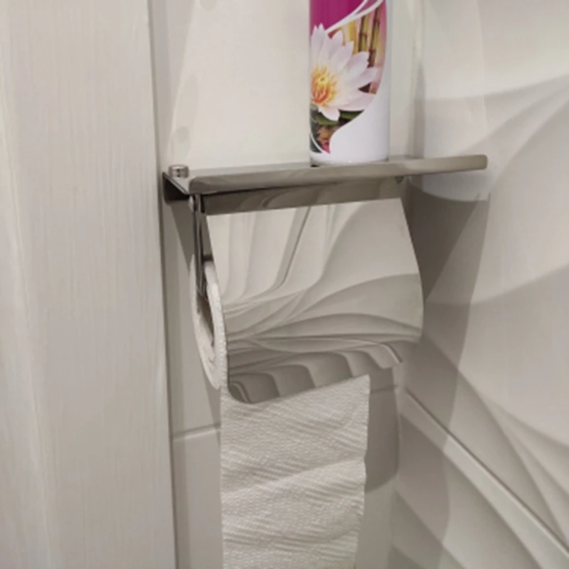 Modern Stainless Steel Wall Mount Toilet Paper Holder with Phone Shelf Roll Paper Holder Bathroom Fixture Bathroom