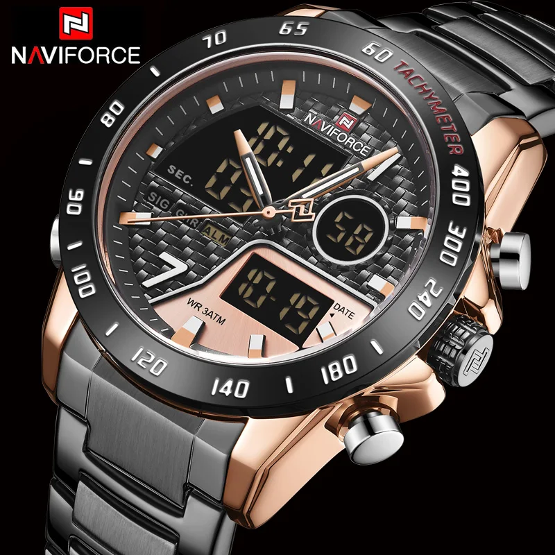 NAVIFORCE мужские часы новые модные полностью Стальные кварцевые наручные для мужчин