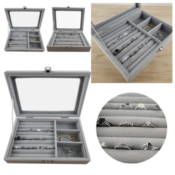 

Velvet Ring Box Tray Jewellery Organiser Storage Rings Display Case Holder