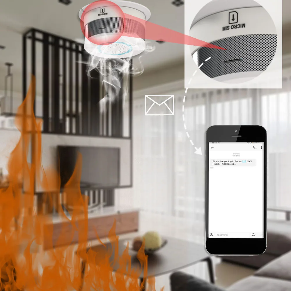 Приложение управление дыма Senser беспроводной GSM сигнализация домашняя система безопасности дыма и теплового детектора(без Wi-Fi