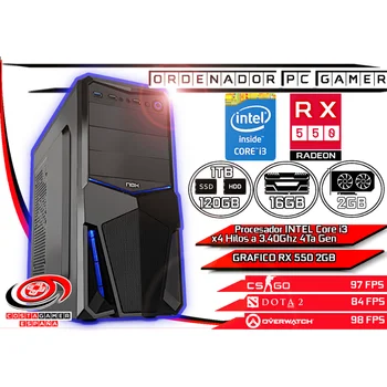 

Computer Gaming desk job studio flat INTEL CORE i3 4 ° Gen 16 hard GB Ram 120 hard GB SSD + 1TB HDD graphic art RX 550 2 hard GB WIN 10