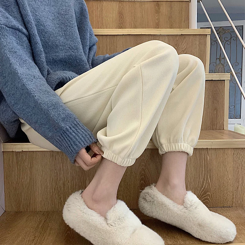 Cigarette Pants Corduroy Casual Women's Early Ankle-tied Daddy Sports Chic Hong Kong Style Ins Fashion Jum | Женская одежда