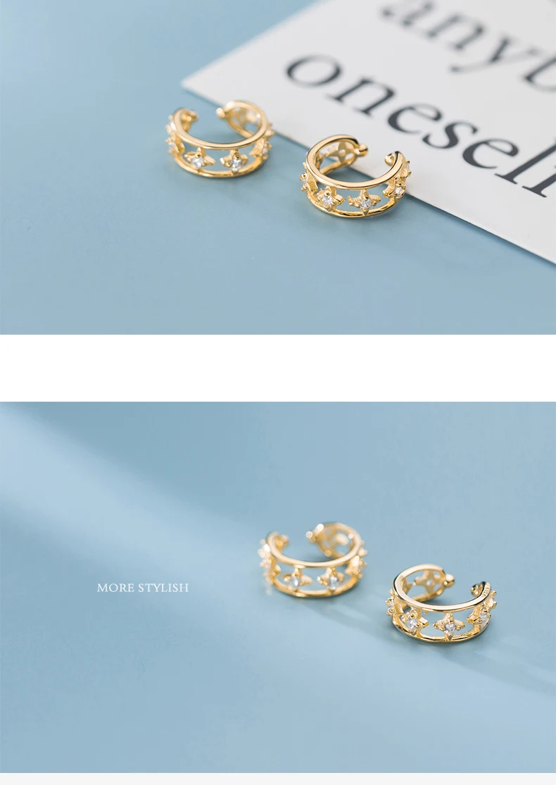 Gold Color Korean Clip Earrings Zircon No Pierced Ear Clips 925 Sterling Silver Cuff Earring for Women Wedding Ear Cuff Earcuffs (5)