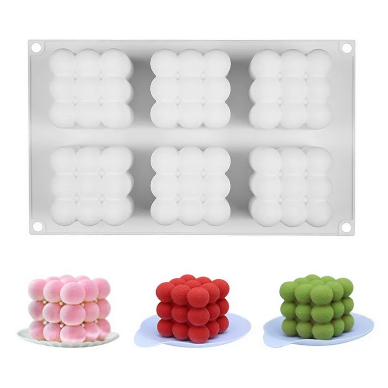 6 cavidades 3D cubo para hornear molde para tarta o Mousse de silicona cuadrado de postre moldes torta bandeja utensilios de cocina para horno vela molde de escayola