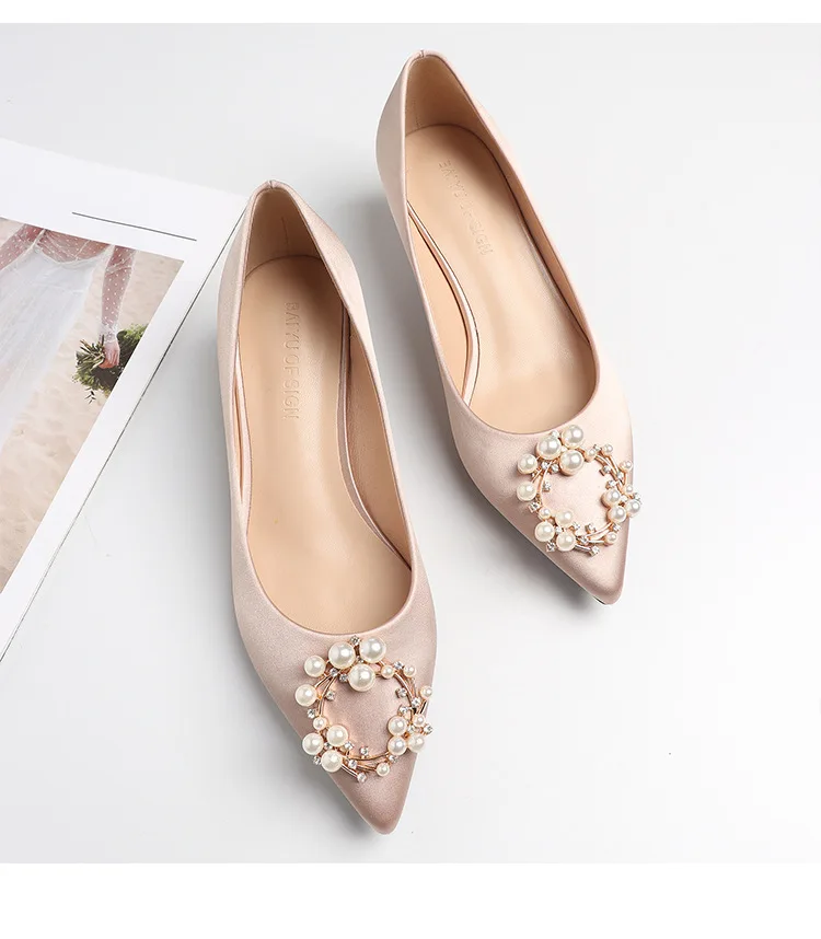 Women Wedding Shoes High Heels Shoes Woman Bride Silk String Bead Thin High Heels Pint Toe Slip On Elegant Crystal Red Pumps