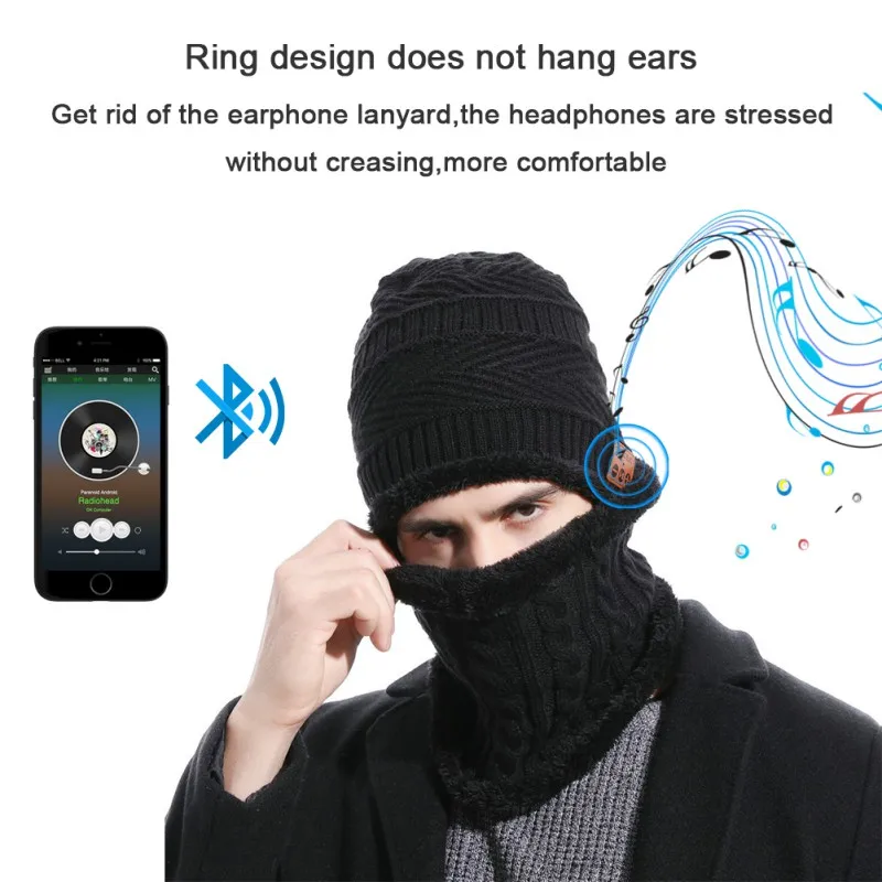 Вязаная шапка комплект шарфа для Bluetooth V4.2 для женщин и мужчин Зимние Тепловые музыкальные наушники бини с наушниками головной убор гарнитура