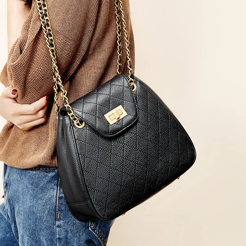 

PASTE Chain Women Handbag Genuine Leather Shoulder Bag Vintage Designer Brand High Quality Female Satchel Crossbody Bags Black