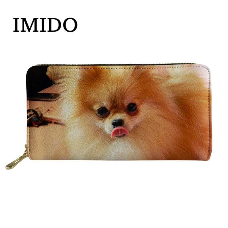 

IMIDO Fashion Wallet Pomeranian 3D Design Long Leather Purse Thin Wallet Personalized Wallet Photo Wallet Retro Portfel 2019