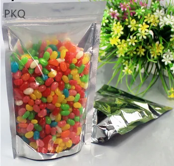 

Clear/Silver Aluminum Foil Stand-up Bag Plastic Zip Lock Bag for Nuts Snacks Small Ziplock Bag Food Storage Pouch Top Sale 50pcs
