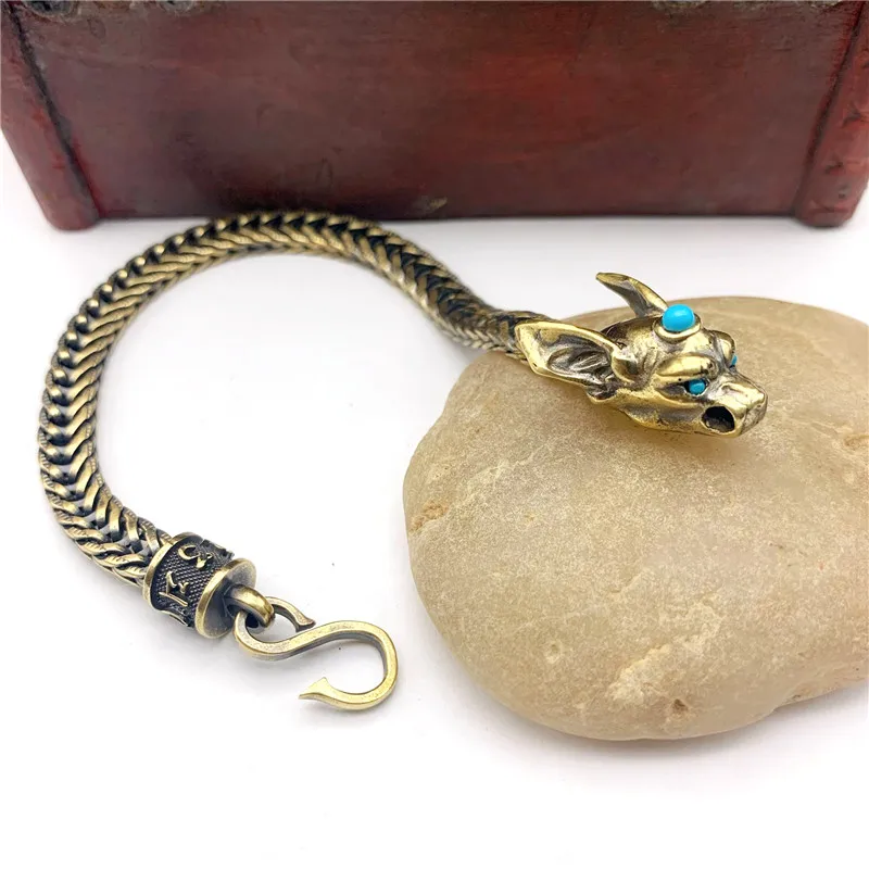 brass wolf head chain bracelet (6)