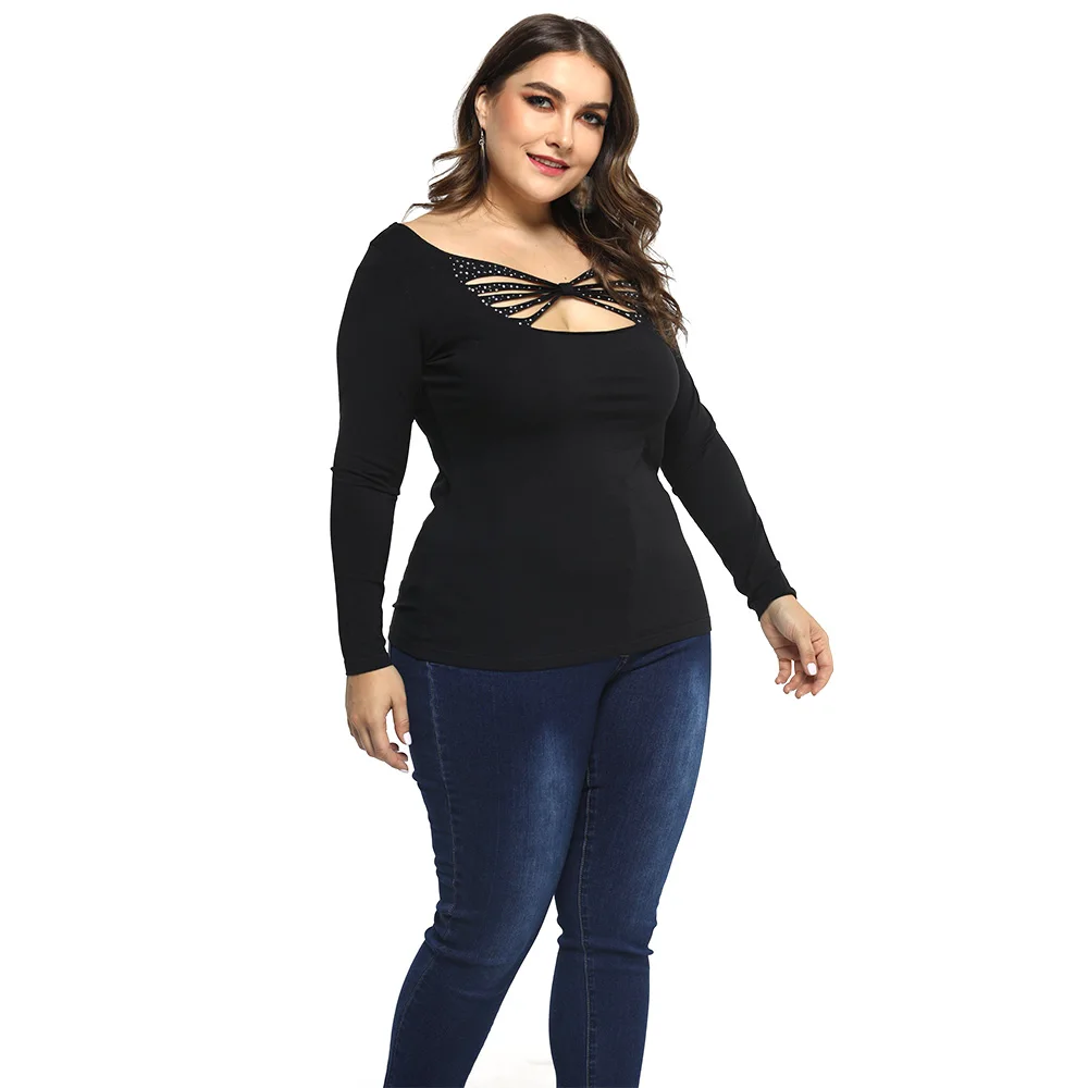 6XL, сексуальная женская футболка, женские топы, осенние Рубашки с длинным рукавом, элегантная облегающая футболка размера плюс,, уличная одежда