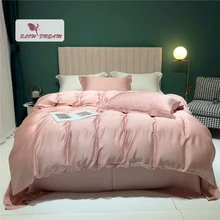 

SlowDream Luxury Pink 100% Silk Bedding Set Healthy Beauty Duvet Cover Pillwocase Queen King Flat Sheet Set For Women Sleep