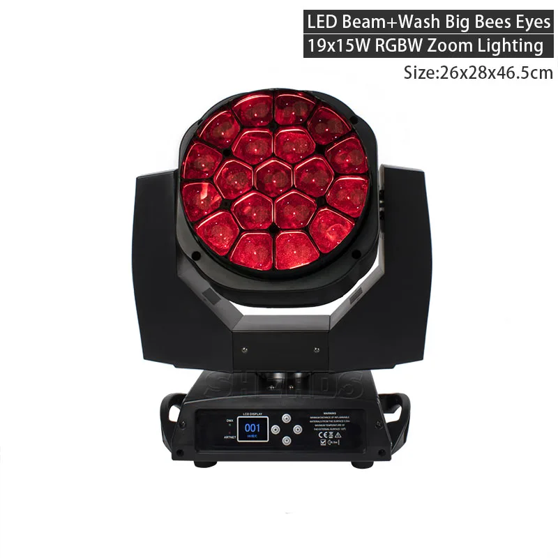 LED Beam+Wash Big Bees Eyes 19x15W RGBW Zoom Lighting DMX Effect Wash Moving Head DJ Disco Party Wedding Decoration Family Bar - Цвет: Zoom Lighting