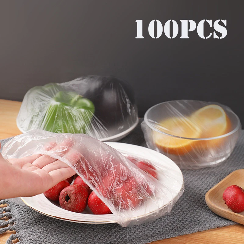 50/100pcs Disposable Food Cover Plastic Wrap Elastic Food Lids For