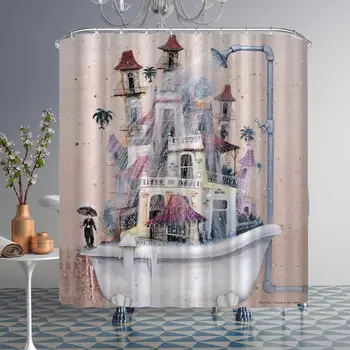 

Shower Curtain English Lettered Beach Stone Printing Shower Curtain Polyester Shower Curtain Waterproof Shower Bathtub Cover