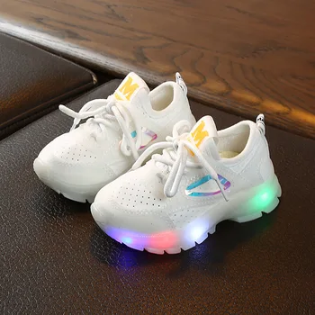 

Spring Autumn Baby Boy Girls Light Sports Shoes Kids Mesh Casual Shoes Stretch Cloth Breathable LED Lights Children Sneakers