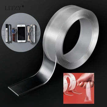 

1/2/3/5M Home Nano Waterproof Magic Tape Double-Sided Tape Transparent No Trace Reusable Adhesive Tape Cleanable