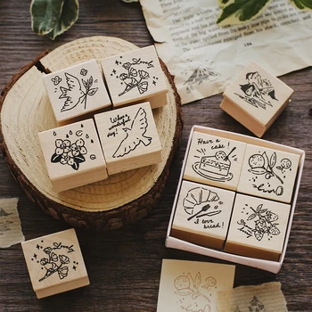 

4pcs Vintage star moon bird flower decoration stamp wooden rubber stamps for scrapbooking stationery DIY craft standard stamp