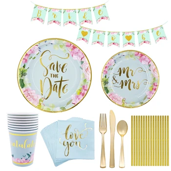 

Disposable Tableware Wedding Decoration Set Save The Date Mi&mir Bachelorette Party Team Bride To Be Paper Plate Cup Banner Q