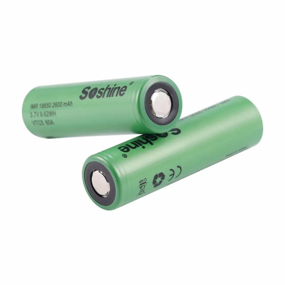 Soshine 4 шт. IMR 18650 60A 2600mAh 3,7 V 9,62 WH VTC5 аккумуляторные батареи низкий саморазряд без эффекта памяти зеленый