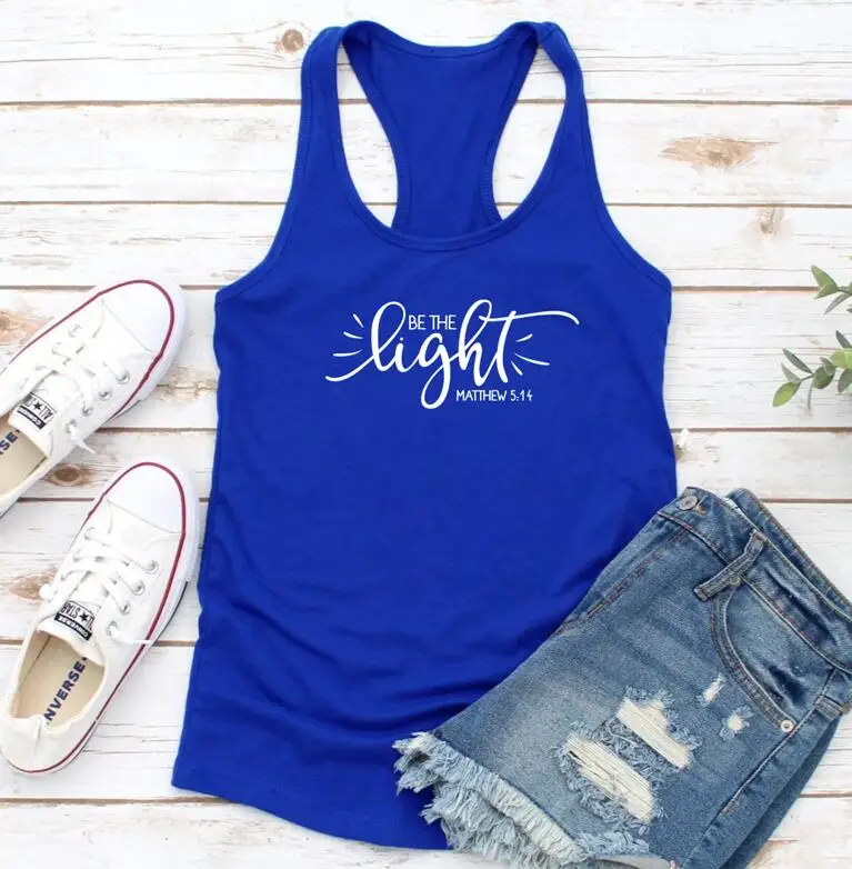 dark blue-white text Be the light женский жилет Модные Графические футболки летний Стиль Печатный Топ на бретелях Прямая поставка - Цвет: dark blue-white text