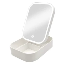 

Table Makeup Mirror Case LED Fill Light Cosmetic Storage Box,Fold Contact Control Desk Organizer for Home Travel