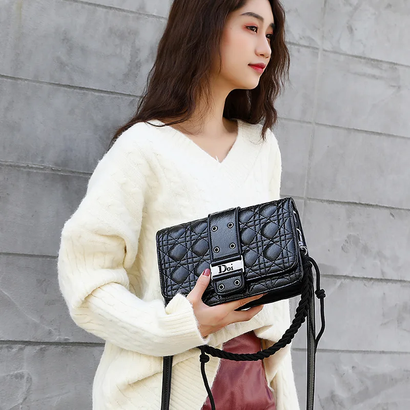 

Sheepskin Rhombus Spiraea Wide-Strap Genuine Leather Small Bag Women's 2020 New Style Korean-style-Style Crossbody Bag