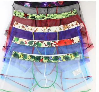 

wholesale low price 10pcs/lot men's Sexy transparent gauze comfortable breathable boxers high-end underwear 8.5tt