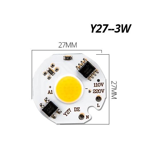 Y27 3W Светодиодный чип COB 50 Вт, 30 Вт, 20 Вт, 10 Вт, 3 Вт, 5 Вт, 7 Вт, 9 Вт, мощный светодиодный чип, 220 В, Диодная лампа, мощный светодиодный s светильник, матричный светильник для наводнения, точечный светильник - Испускаемый цвет: Y27 3W