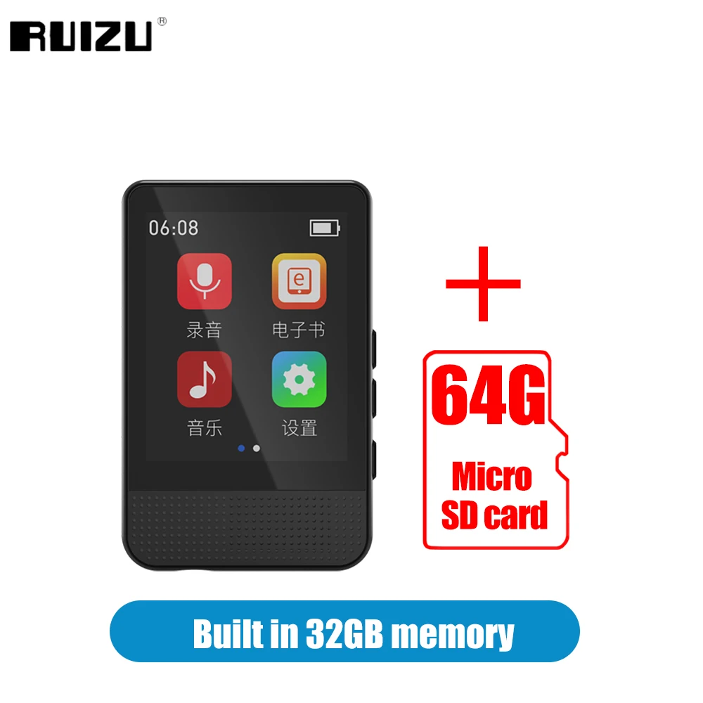 RUIZU M16 MP3 Player With Bluetooth 5.0 & Speaker Smart Touch 16/32GB HiFi Metal Mini Portable Walkman With FM Radio Video Ebook 