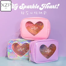 XZP Женская портативная голографическая прозрачная косметическая сумка в форме сердца сумка для макияжа лазерная сумка для макияжа сумка-Органайзер