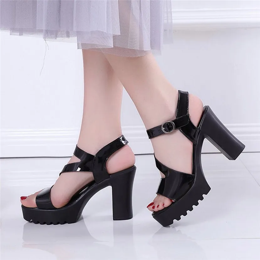 Ladies Pumps Sandals,Womens Fish Mouth Sandals Non-Slip Peep Toe Fashion Belt Buckle Chunky Heel Sandals