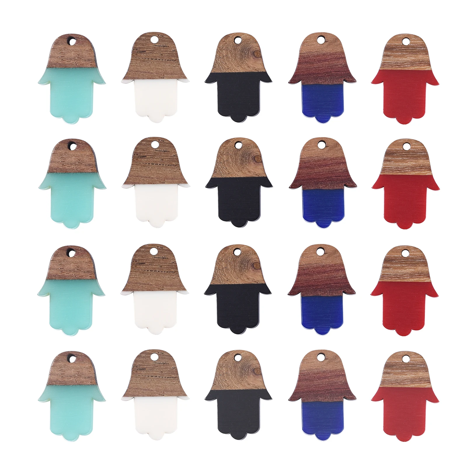 20Pcs Hamsa Hand Harz & Walnut Holz Anhänger Hand von Miriam Form Holz Charms für Ohrring Halskette Schmuck Machen 25x 18,5 x3mm
