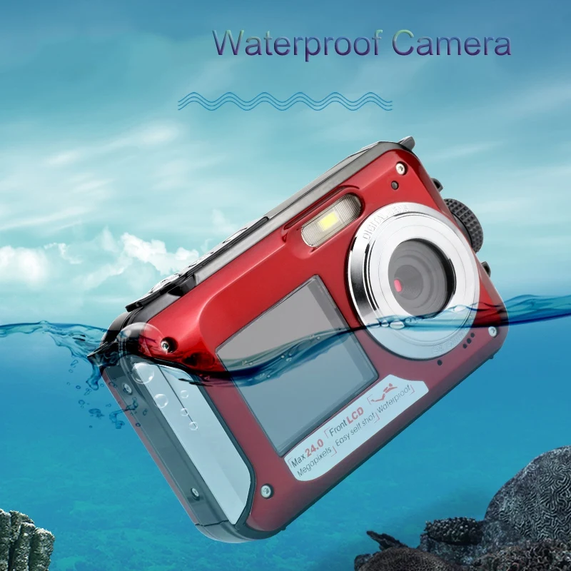  Dual-Screen Digital Waterproof Camera/Camcorder 1080P 2400W Pixel 16X Digital Zoom Hd Self-Timer Fa