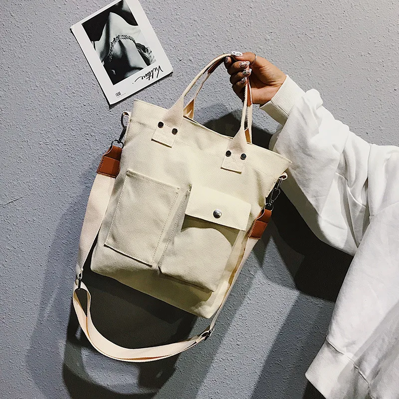 

2019 Autumn And Winter New Style Pocket Canvas Bag Shoulder Bag Fashion Korean-style Students Shoulder Bag Casual Hand Large Bag