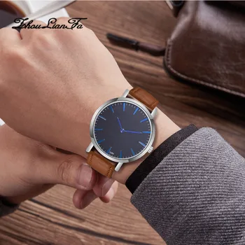 

Men Analog Quartz Business Watch Round Dial with PU Leather Strap IK88