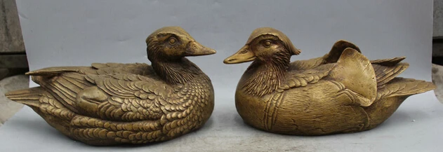JP S0524 12&quot China Chinese Copper Feng Shui Folk Mandarin Duck Statue Sculpture Pair | Дом и сад