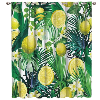 

Lemon Flowers Tropical Leaves Window Curtains Living Room Curtain Rod Kitchen Drapes Fabric Indoor Home Decoration