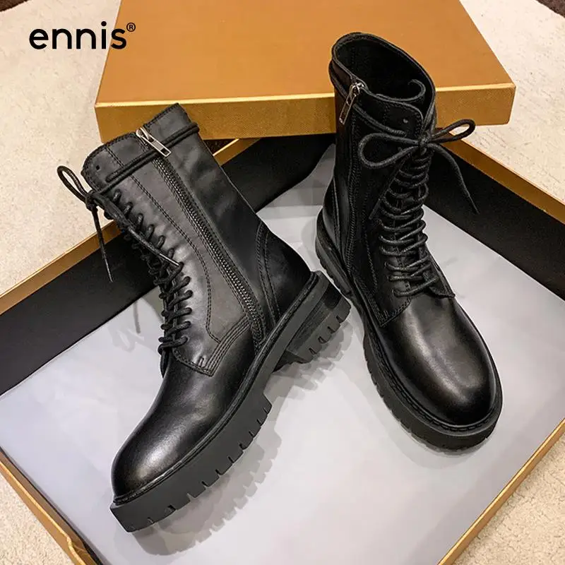 一 番 安い 特売 Ennis レディースマーティンブーツ21 厚底ブーツ 本革 スクエアヒールブーツ 新品 冬 A11a セール商品 North Hydroguam Net