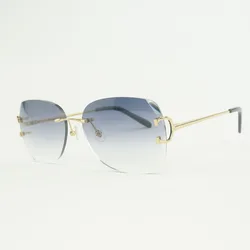 Vintage Rimless C Wire Sunglasses Men Oversize Eyewear For Summer Diamond Cutting Glasses Metal Frame Oculos Gafas