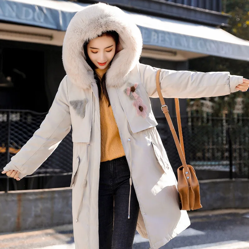 

Students Cotton Coat Women's Autumn And Winter 2019 New Style Korean-style Mid-length Large Fur Collar Cotton-padded Clothes Loo