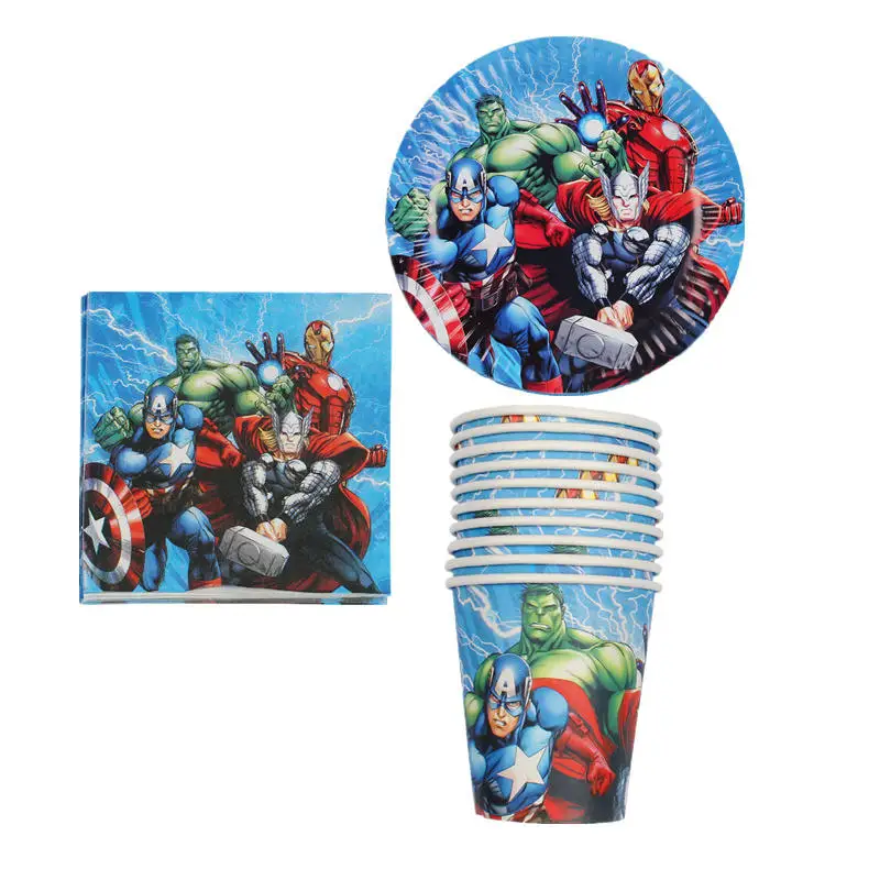 40 шт./партия, мультяшный единорог, бумажная тарелка+ бумажные чашки+ бумажные салфетки для 10 человек, мультяшный единорог, детский день рождения - Цвет: Avengers